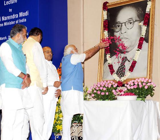 Prime Minister, Narendra Modi laying the foundation stone of the Dr. B.R. Ambedkar National Memorial