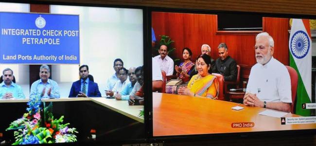 Narendra  Modi,Sheikh Hasina jointly inaugurate Petrapole Integrated Check Post through video-conferencing