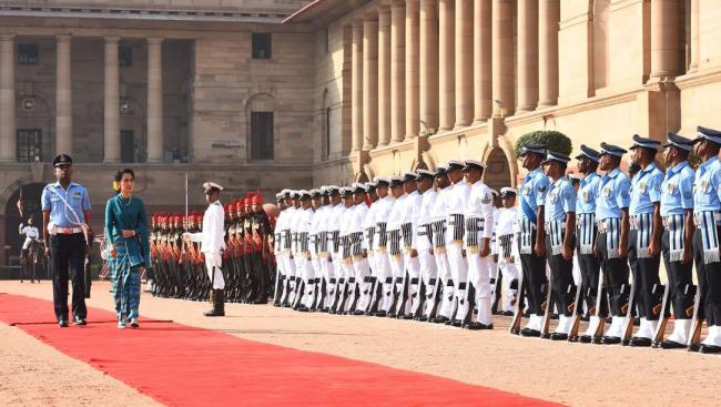  Narendra Modi receiving the State Counsellor of Myanmar, Ms. Aung San Suu Kyi