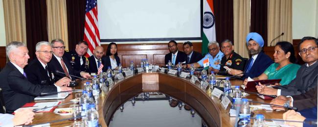 Nirmala Sitharaman and US Secretary of Defence James Mattis at delegation-level talks