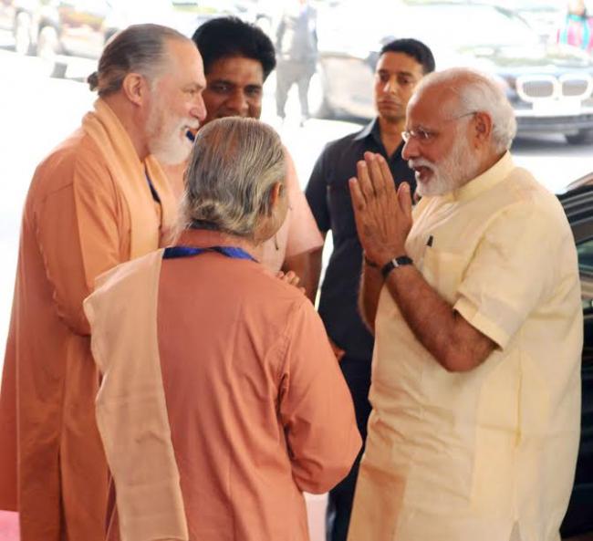 Narendra Modi arrives at the release of Special Commemorative Postage Stamp on 100 years of Yogoda Satsang Math, at Vigyan Bhawan