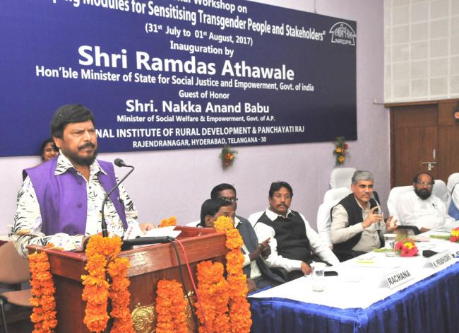 Minister of State for Social Justice & Empowermenti Ramdas Athawale addressing the review meeting 
