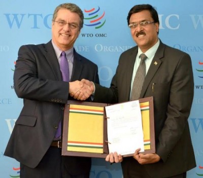 India's representative J S Deepak presents his letter of Credentials to Director-General, WTO  