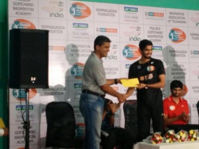 IDBI Federal felicitates Srikanth and HS Prannoy in Hyderabad   