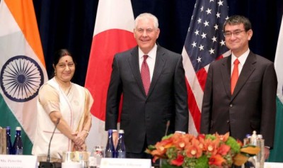 Sushma Swaraj meets US Secretary of State and Japanese Foreign Minister in tripartite talks 