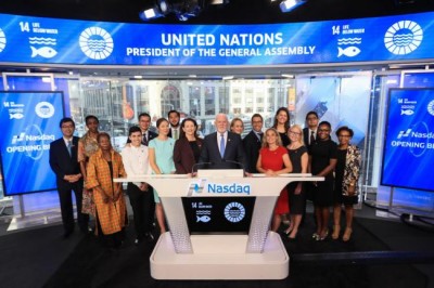 UN Assembly President rings Nasdaq bell; sounds alarm on behalf of world's endangered ocean