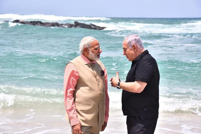 Narendra Modi at the Indian cemetery at Haifa