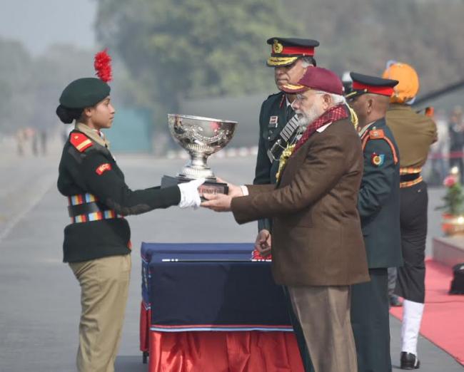 Narendra Modi inspecting the Guard of Honour, during the Prime Ministerâ€™s NCC Rally