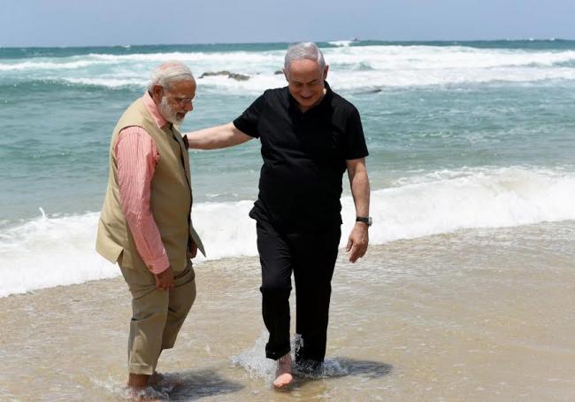 Narendra Modi at the Indian cemetery at Haifa