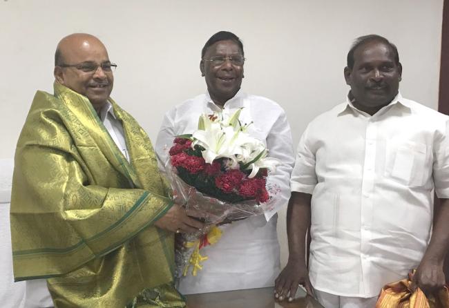 V. Narayanasamy meeting the Union Minister for Social Justice and Empowerment