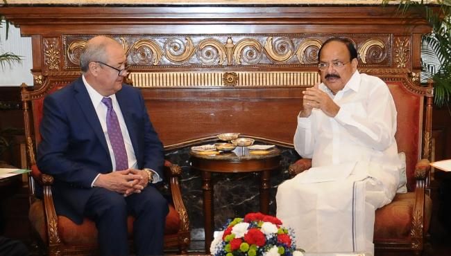 The Minister of Foreign Affairs,Uzbekistan,Mr.Abdulaziz Kamilov calling on the Vice President,M. Venkaiah Naidu