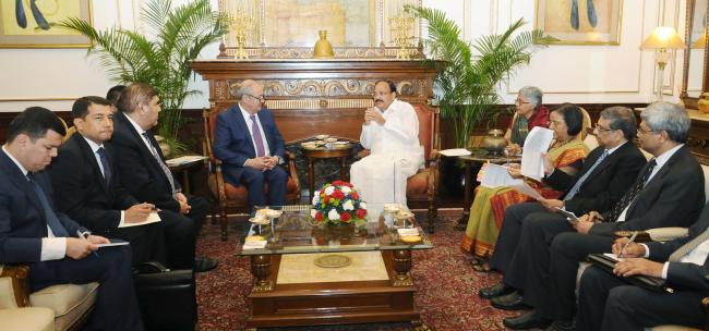 The Minister of Foreign Affairs,Uzbekistan,Mr.Abdulaziz Kamilov calling on the Vice President,M. Venkaiah Naidu