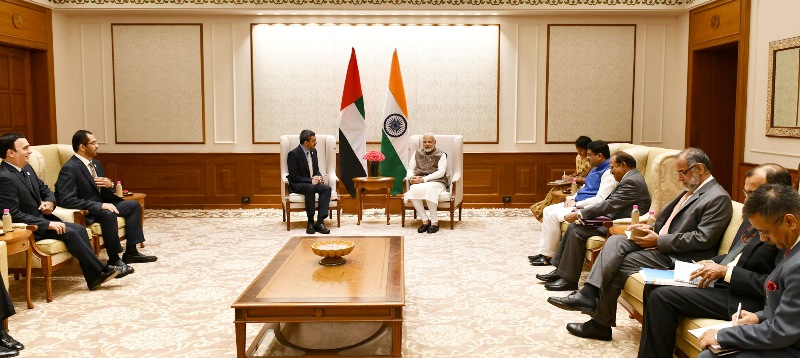 Minister of Foreign Affairs of UAE Sheikh Abdullah bin Zayed Al Nahyan calls on the Prime Minister, Narendra Modi  