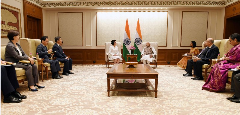 PM Modi meets the First Lady of the Republic of Korea, Kim Jung-Sook, in New Delhi 