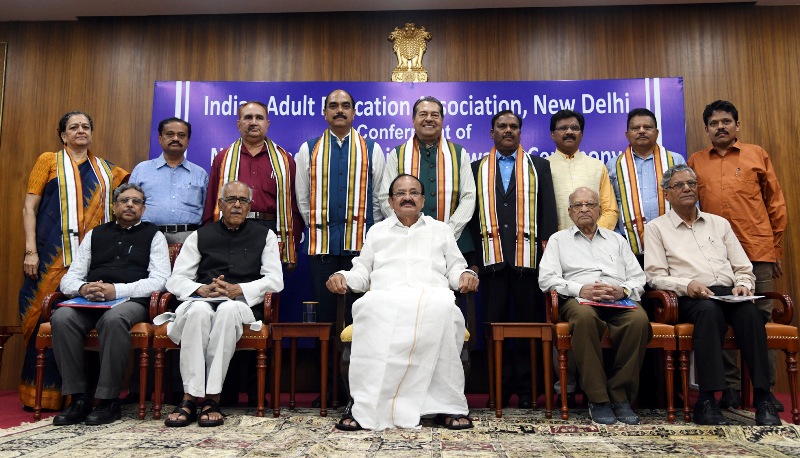 VP  Naidu addresses gathering after conferring Nehru and Tagore Literacy Awards 