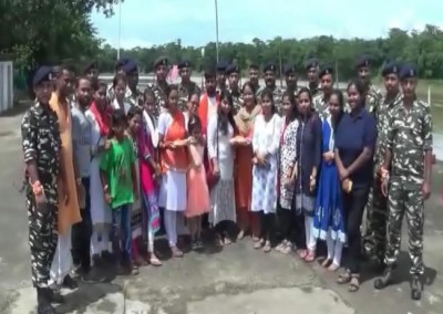 People of Assam celebrate Raksha Bandhan with jawans at Indo-Bangladesh border