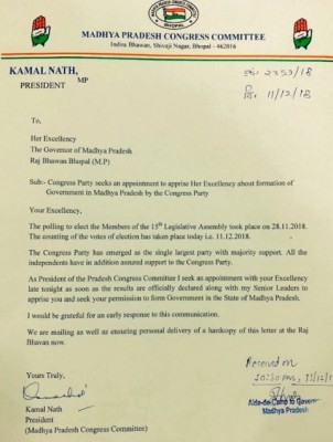 Madhya Pradesh: Congress seeks appointment with governor to form govt