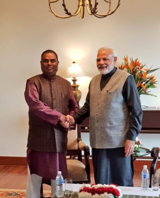 Former Foreign Minister of Nepal Upendra Yadav meets Modi