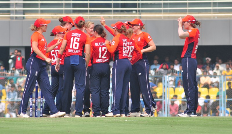  T20 women: Indian players celebrating dismissal of Englands Danielle Wyatt 