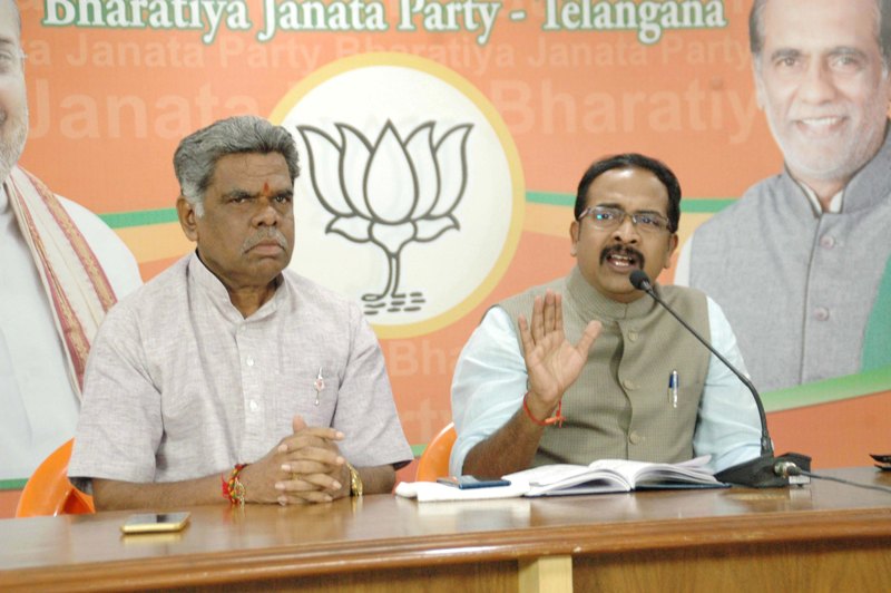 Telangana BJP Chief K Krishna Saagar Rao addresses media in Hyderabad