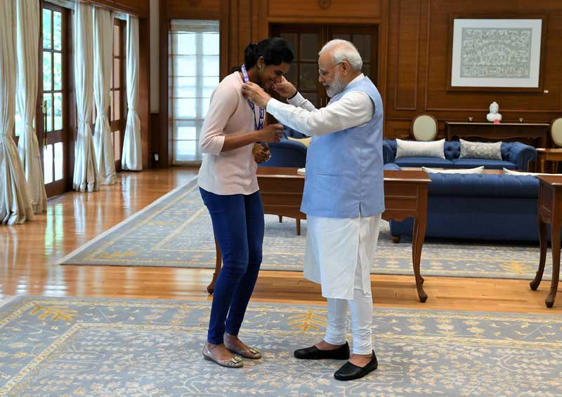 World Champion PV Sindhu meets PM Narendra Modi