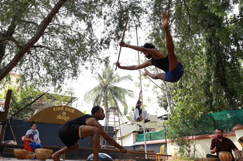 Participants of Indo French artistic fusion chinese pole rehease at Bharat Bhavan