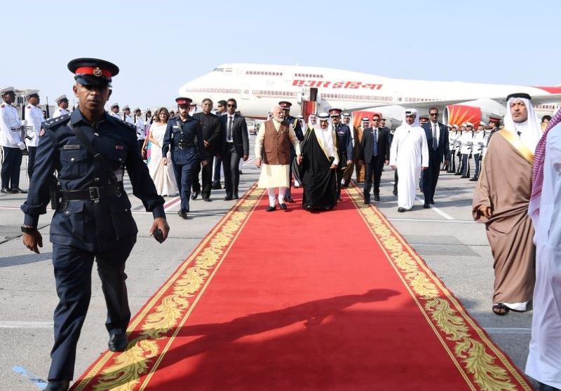 PM Modi received by Bahrain PM HH Prince Khalifa Bin Salman Al Khalifa in Bahrain
