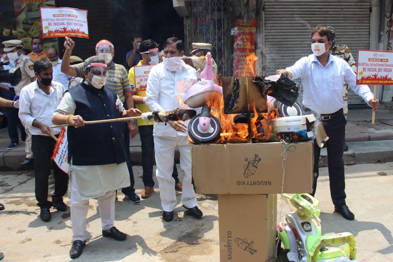 Protest against China at Karol Bagh in New Delhi
