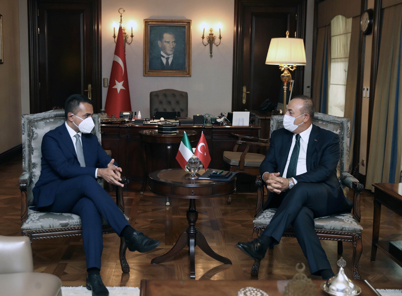 Turkish Foreign Minister Mevlut Cavusoglu (R) meets  Luigi Di Maio