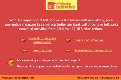 Syndicate Bank puts employee safety and customer service at forefront; deploys measures for uninterrupted banking