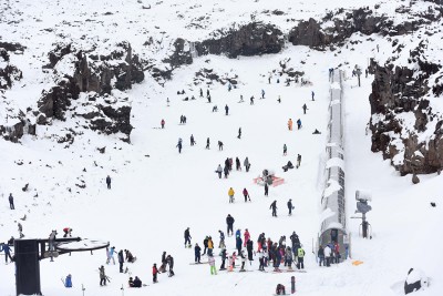 People ski at Whakapapa ski field in New Zealand