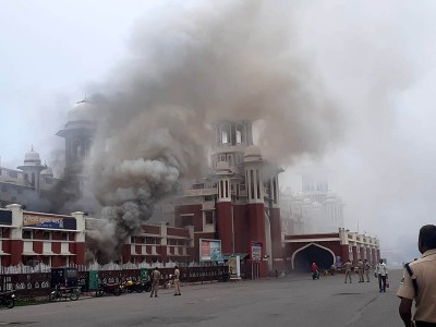 Smoke emanating from ATM booths at Lucknow's Charbagh railway station