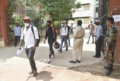 NDA examination: Candidates maintain social distancing