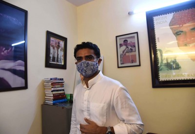 Sachin Pilot interacts with media at his Delhi residence