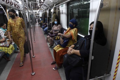 passengers travelling in Kolkata metro after service started on Monday