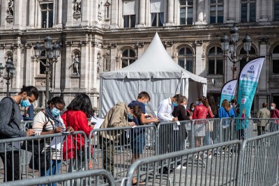 Paris: People queue up at a temporary screening center for COVID-19 PCR tests