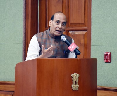 Defence Minister Rajnath Singh addressing a book release function in New Delhi
