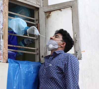 Health workers taking swabs for Covid-19 test in Secunderabad,Telangana