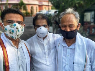 After month-long clash, Ashok Gehlot and Sachin Pilot shake hands, smile for media