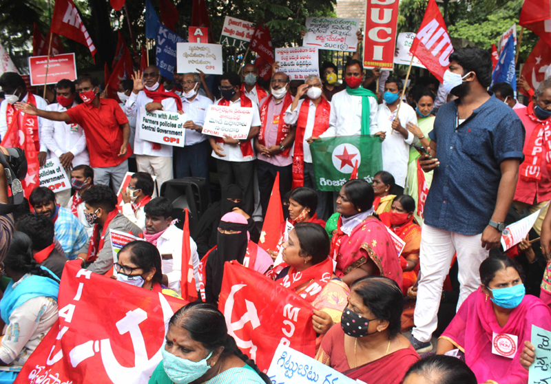 Left parties, NGOs participate in Dharna against farm billsHyderabad