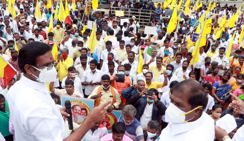 Activists of PMK stage demonstration, demanding reservation for Vanniyar Community in govet jobs in Chennai