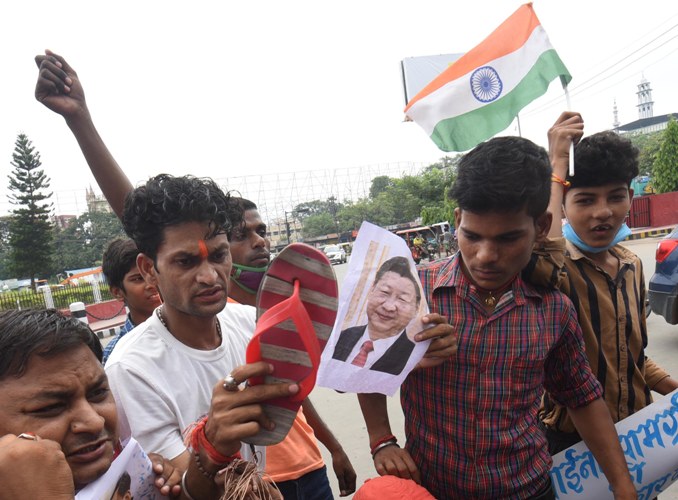 Demonstrators reject Chinese products during protest in Patna