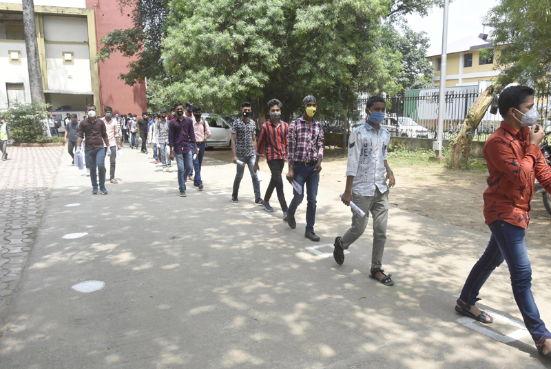 NDA examination: Candidates maintain social distancing