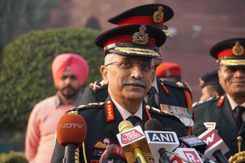 Army chief MM Narwane talk to reporters after inspecting guard of honour