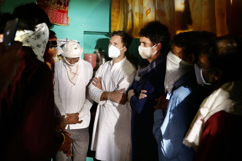 Rahul Gandhi, Priyanka Gandhi Vadra in Hathras on Saturday.