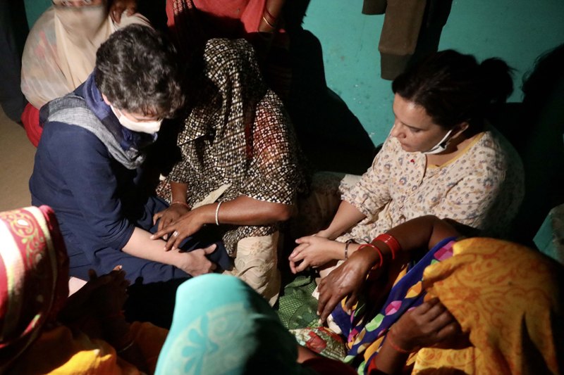 Rahul Gandhi, Priyanka Gandhi Vadra in Hathras on Saturday.