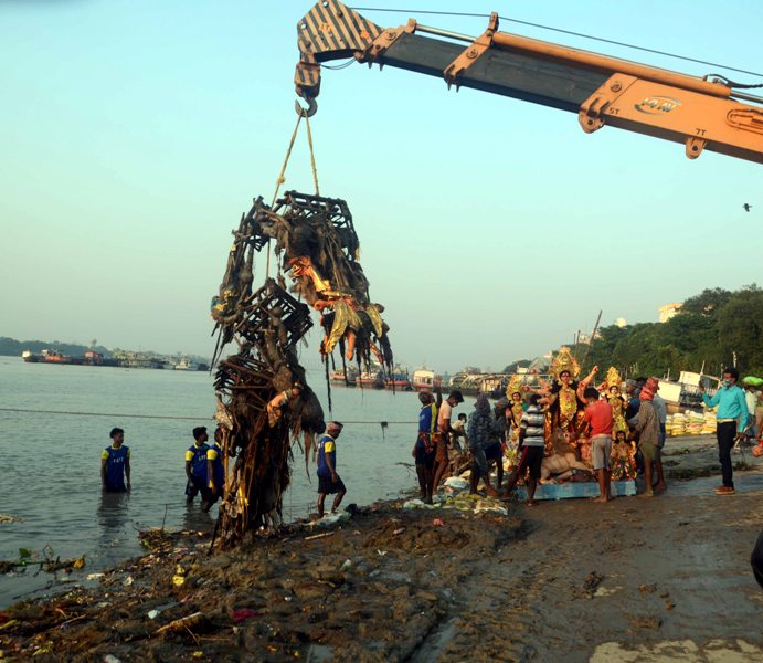 Cleansing drive of Ganges after Durga idol immersion
