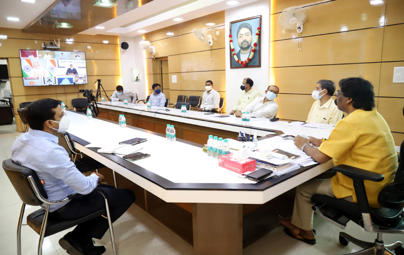 Jharkhand CM Hemant Soren attending Covid meeting with PM Modi