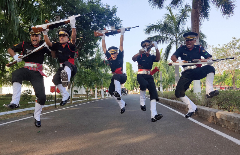 Newly commissioned cadets march during the passing-out parade at Officers Training Academy (OTA), Chennai