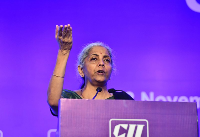 Nirmala Sitharaman addressing the CII Global Economic policy summit in Delhi